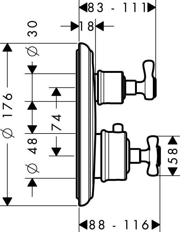AXOR MONTREUX Unterputz-Thermostat mit Abstellventil, Chrom – 1 Verbraucher
