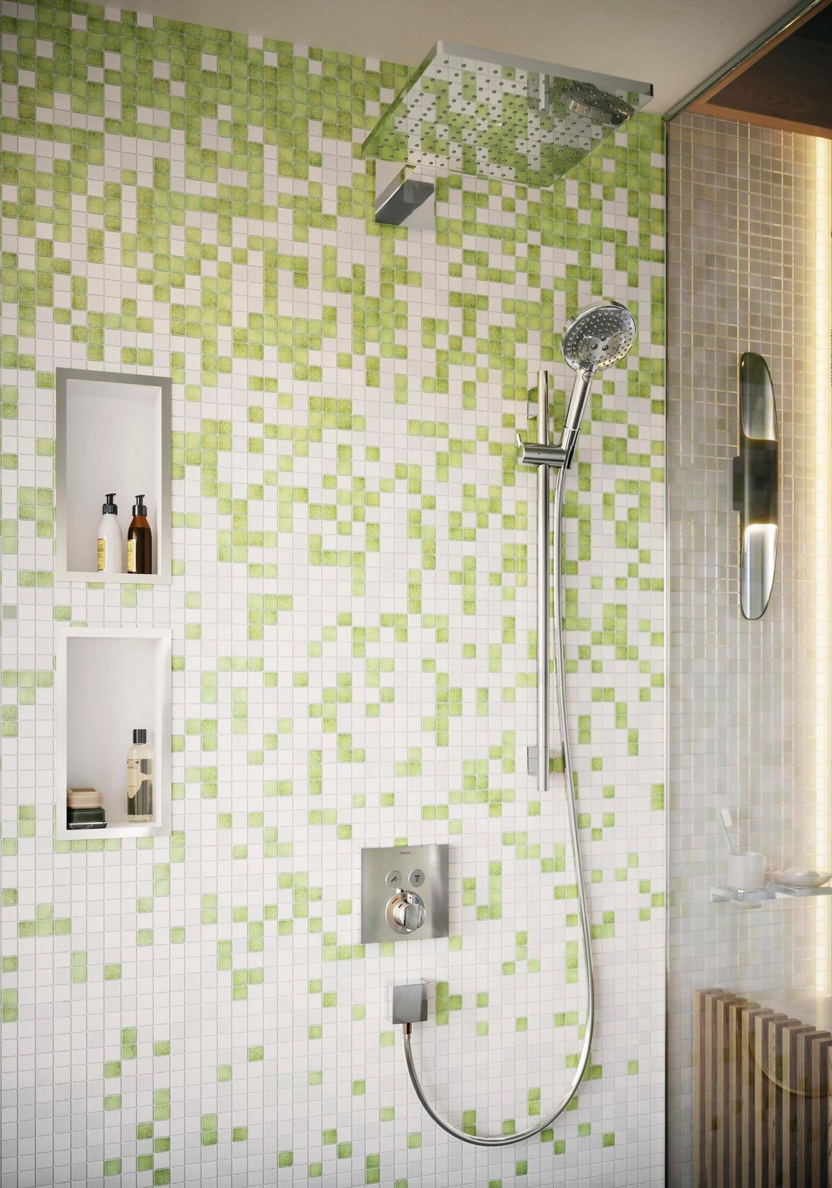 HANSGROHE AddStoris Glashalter Wandmontage Chrom – Mattglas Zahnputzbecher-Halter mit verdeckter Befestigung