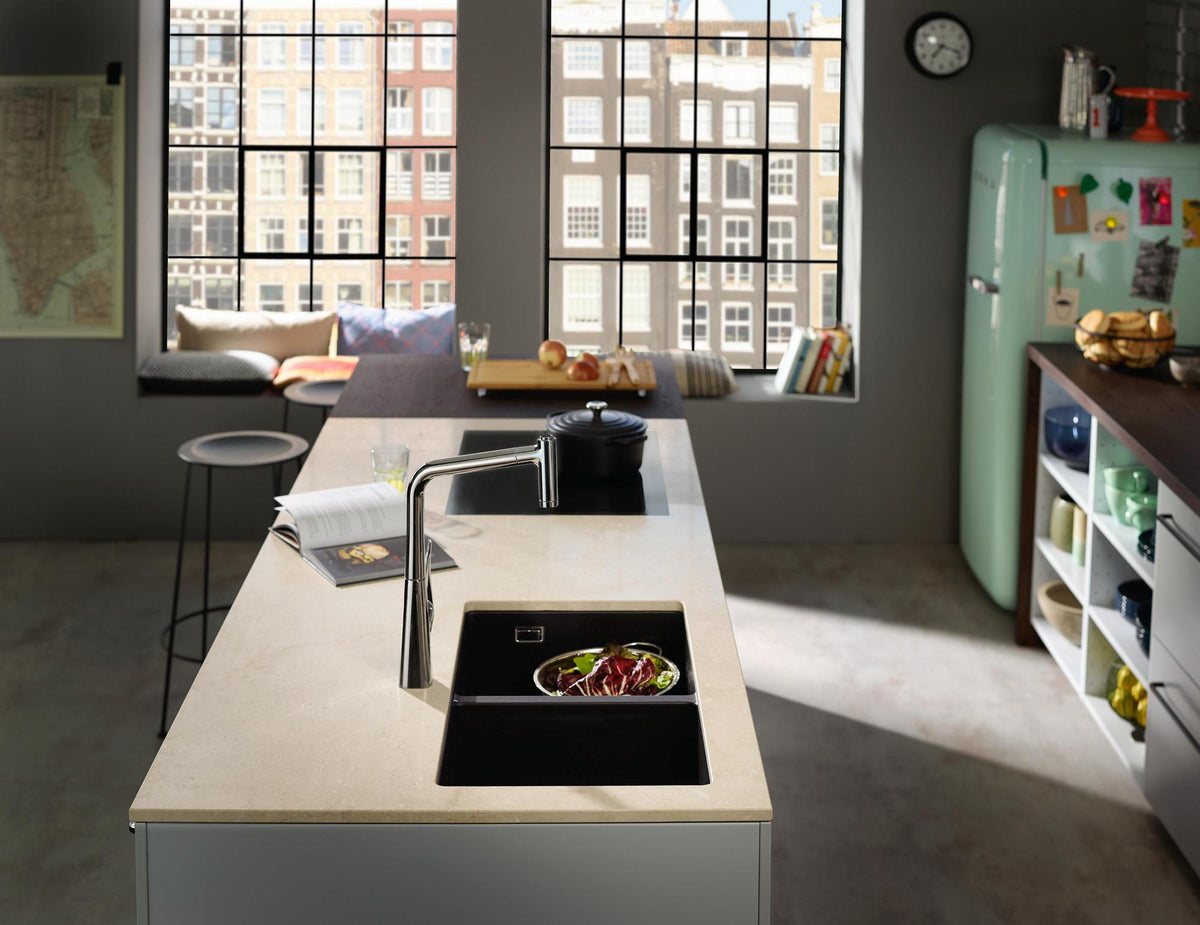 HANSGROHE Unterbauspüle S51 370/370 SilicaTec Graphitschwarz – Doppelbecken ohne Hahnloch