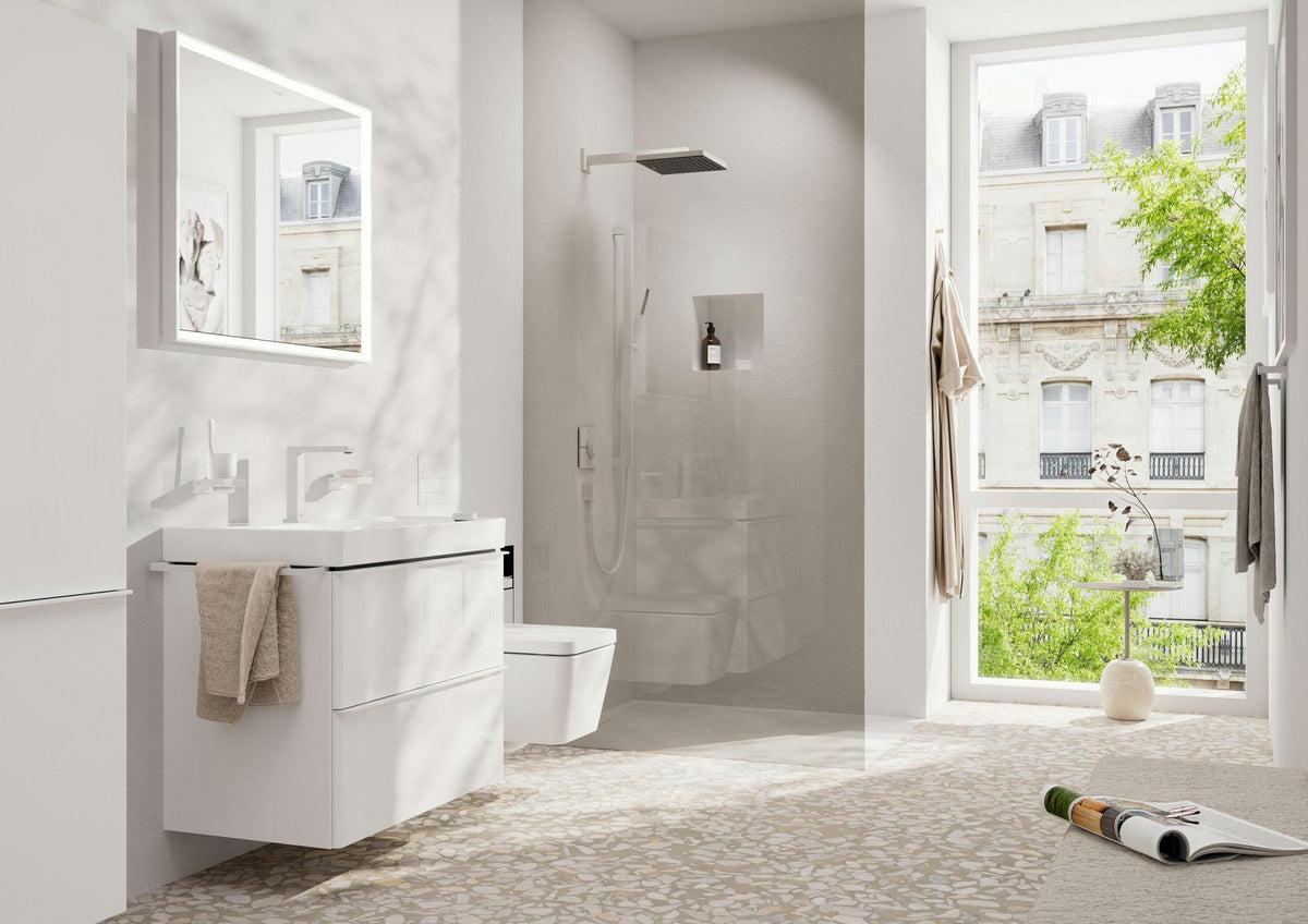 HANSGROHE Xarita E Wandspiegel 800x700 mm mattweiß mit LED-Beleuchtung und IR-Sensor