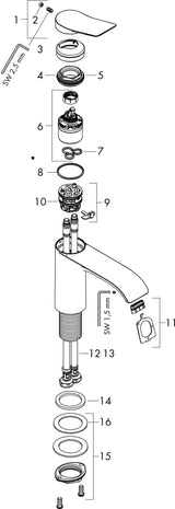 HANSGROHE Vivenis Einhebel-Waschtischmischer 80 mm mit Zugstangen-Ablaufgarnitur – WaterfallStream, chrom
