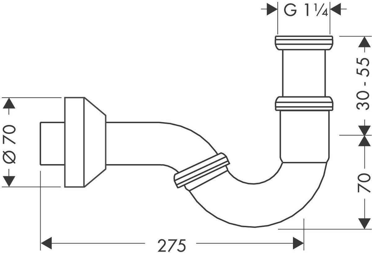 hansgrohe Bidet-Röhrensiphon Standardmodell chrom – P-Siphon mit 275 mm Wandabstand
