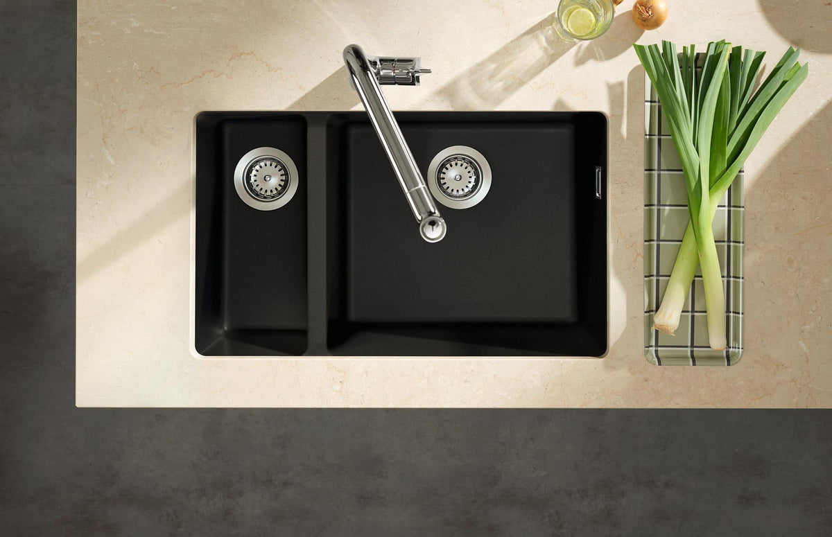 HANSGROHE Unterbauspüle S51 370/370 SilicaTec Graphitschwarz – Doppelbecken ohne Hahnloch