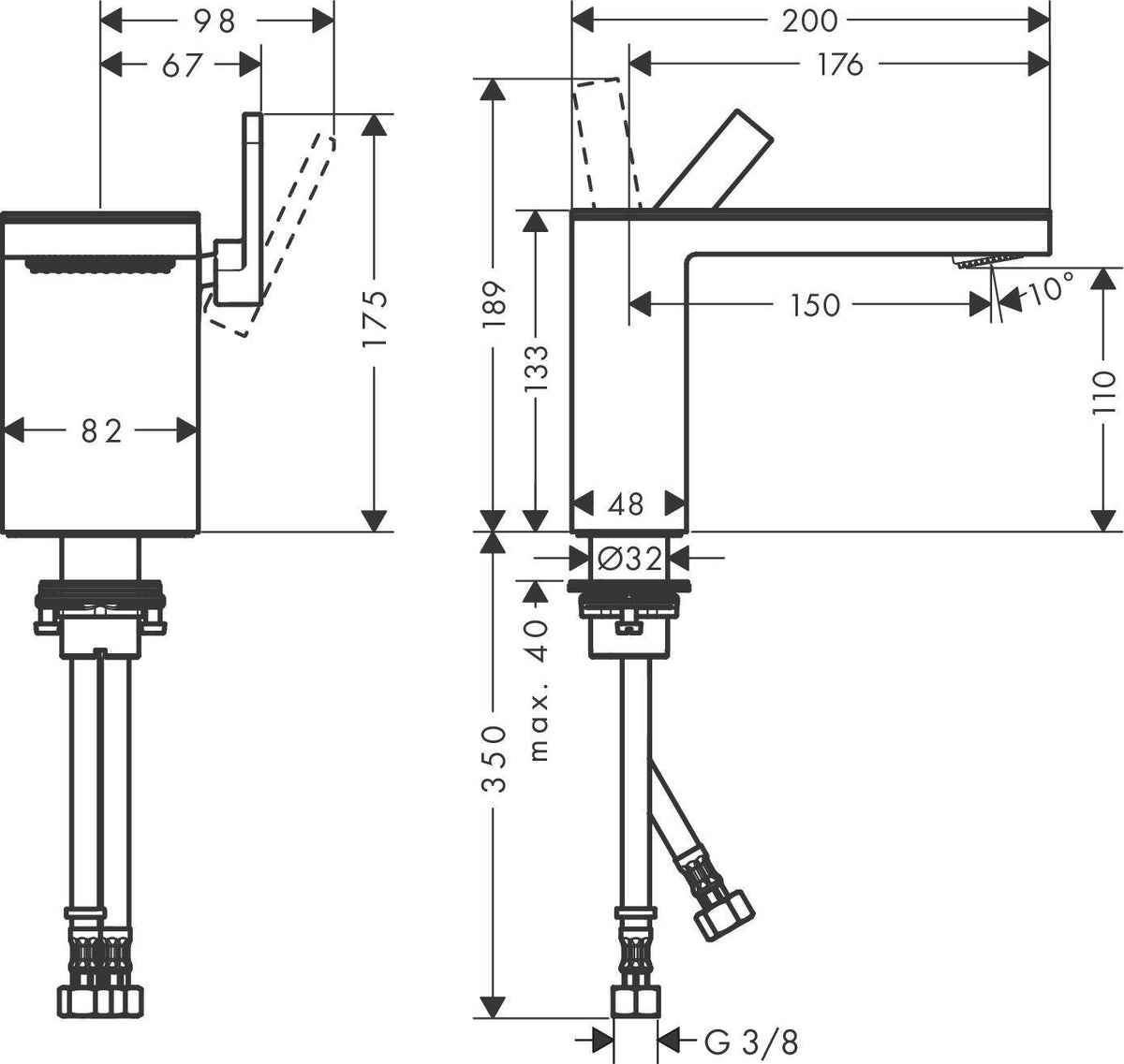 AXOR MYEDITION 110 Einhebel-Waschtischmischer mit Push-Open Ablaufgarnitur, chrom