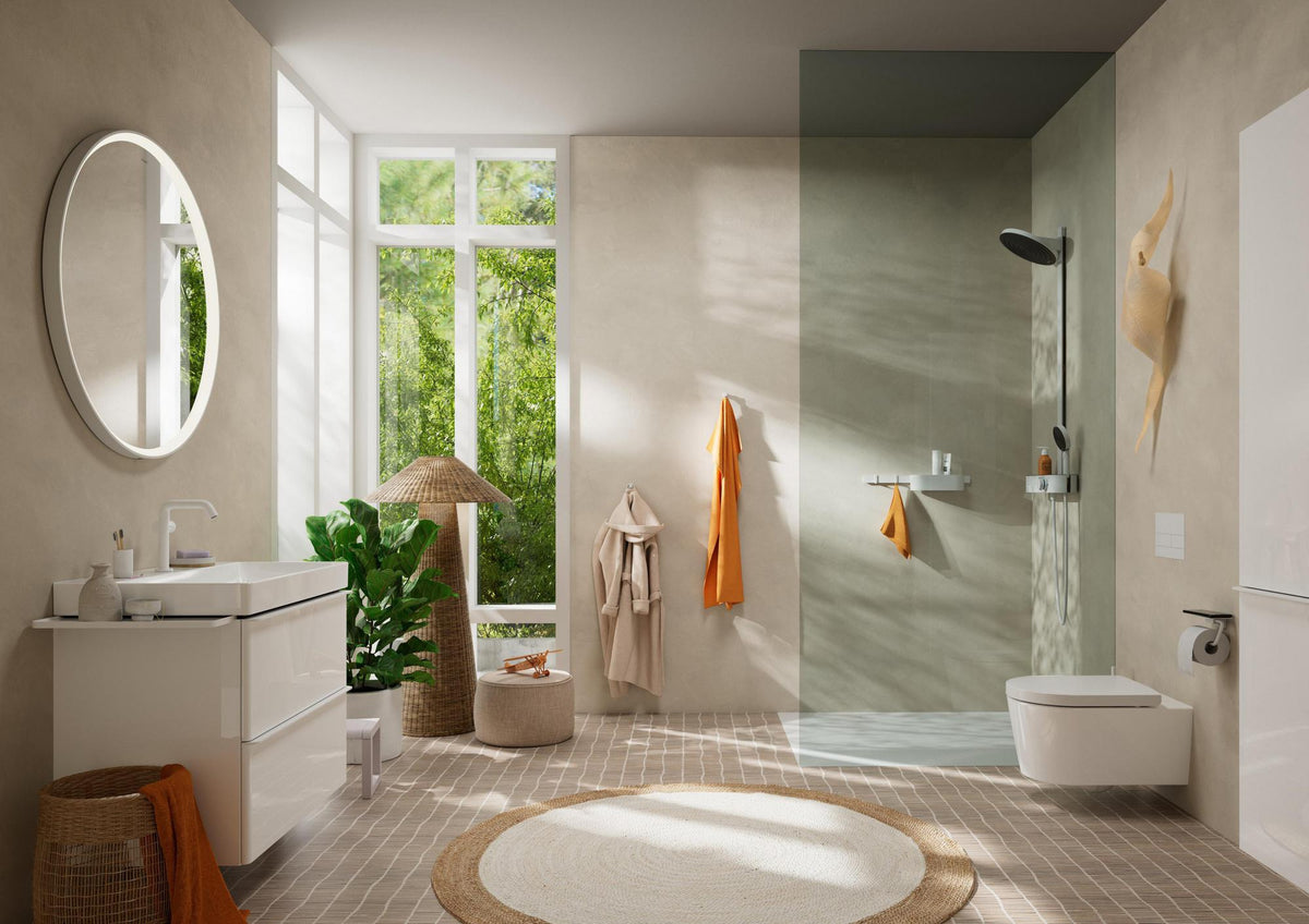 HANSGROHE WallStoris Ablagekorb tief, 250 x 71 mm, mattschwarz – Duschkorb mit Wasserablauf