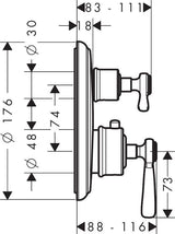 AXOR MONTREUX Thermostatbatterie Unterputz mit Ab-/Umstellventil und Hebelgriff Chrom