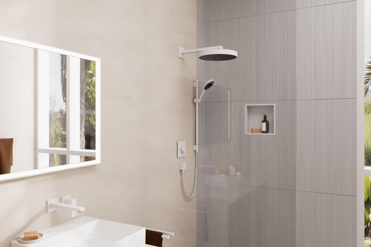 HANSGROHE XtraStoris Individual Wandnische mattweiß 300x150x100 mm mit Designrahmen – Edelstahl V2A