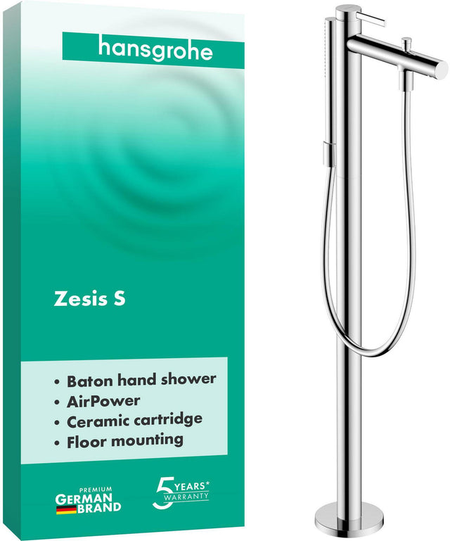 HANSGROHE Zesis S Wannenmischer bodenstehend Chrom mit Stabhandbrause