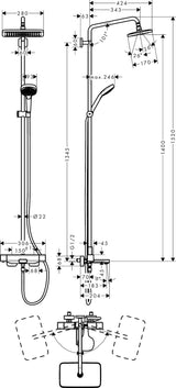 HANSGROHE Showerpipe Croma E 280 1jet chrom mit Wannenthermostat – Duschsystem mit CoolContact