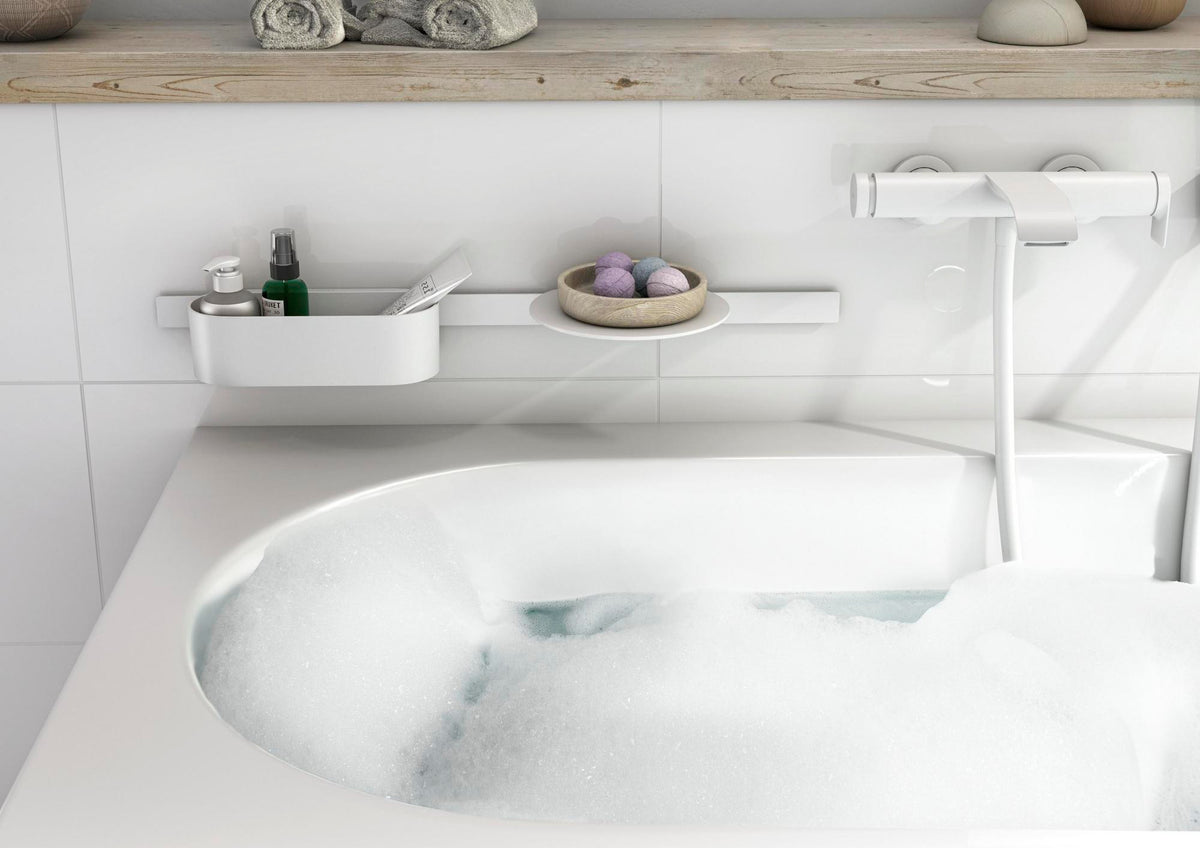 HANSGROHE WallStoris Badewannenset mattschwarz – Wandstange mit Ablage und Korb