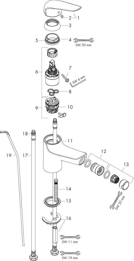 HANSGROHE Novus Einhebel-Bidetmischer DN 15 mit Zugstangen-Ablaufgarnitur, chrom