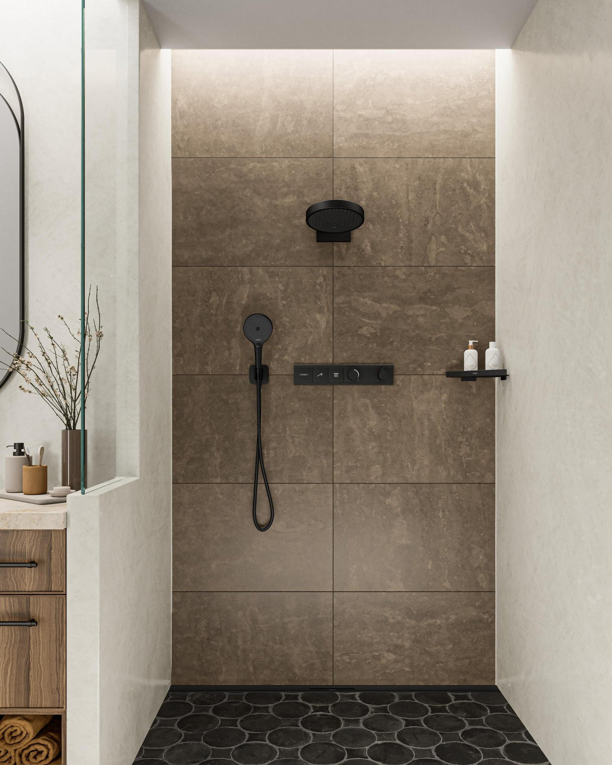 HANSGROHE HG Handbrause Rainfinity 130 3jet Chrom – 3 Strahlarten, QuickClean, Select-Taste