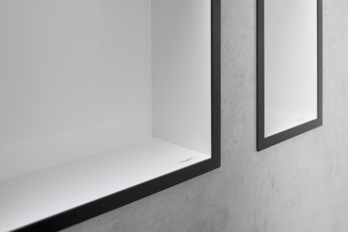 HANSGROHE XtraStoris Individual Wandnische mattweiß 300x150x100 mm mit Designrahmen – Edelstahl V2A
