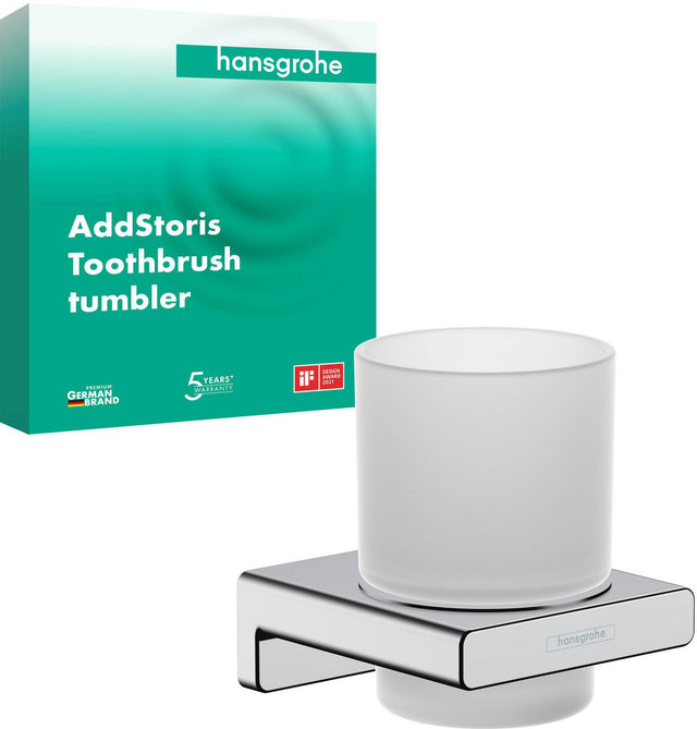 HANSGROHE AddStoris Glashalter Wandmontage Chrom – Mattglas Zahnputzbecher-Halter mit verdeckter Befestigung