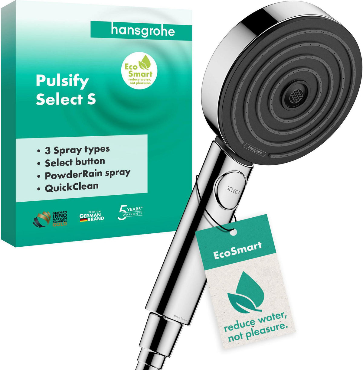 Hansgrohe Pulsify Select 105 3jet Handbrause – 3 Strahlarten, QuickClean, Chrom