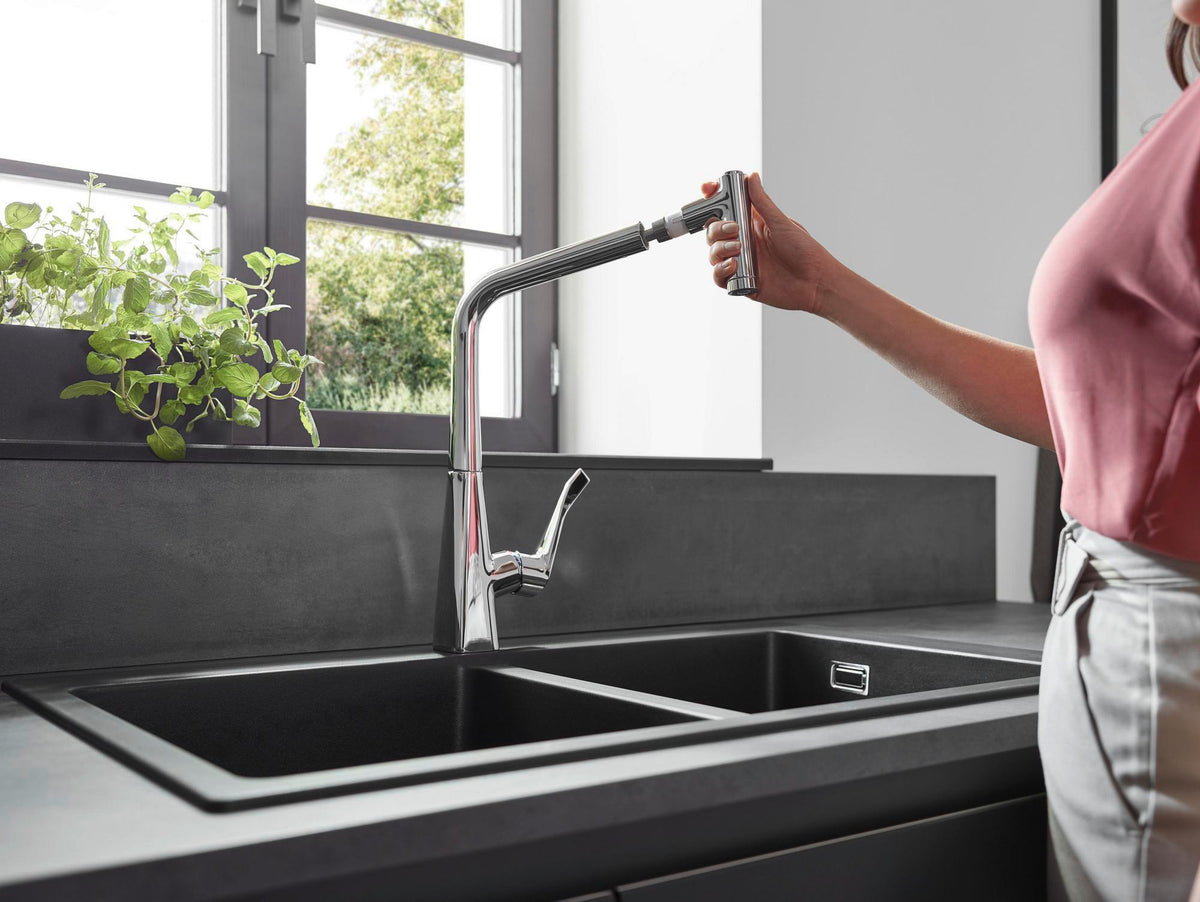 HANSGROHE Metris M71 Einhebel-Küchenmischer 320 mit sBox und Ausziehbrause, Chrom