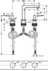 HANSGROHE Metropol 110 3-Loch-Waschtischarmatur Chrom mit Push-Open Ablaufgarnitur DN 15