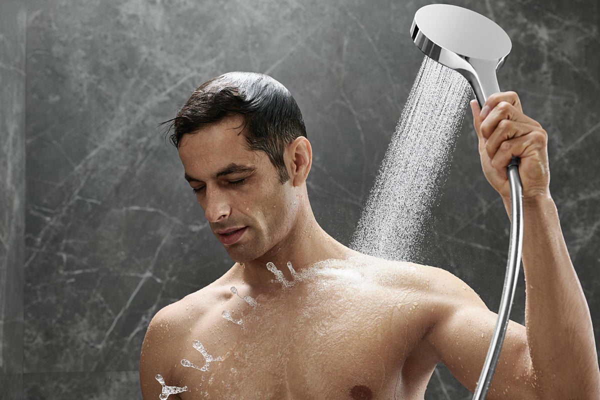 HANSGROHE HG Handbrause Rainfinity 130 3jet Chrom – 3 Strahlarten, QuickClean, Select-Taste