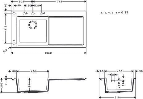 HANSGROHE Einbauspüle S51 450 SilicaTec graphitschwarz mit Abtropffläche rechts