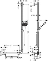 Hansgrohe Raindance Select S 120 Brauseset mit 1100 mm Stange, 3 Strahlarten und Ablage – Chrom
