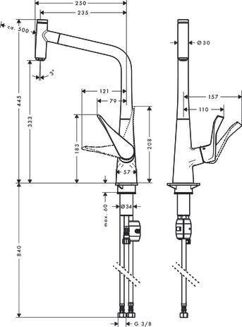 HANSGROHE Metris Select 320 Küchenmischer mit Ausziehauslauf, Select-Knopf und ComfortZone