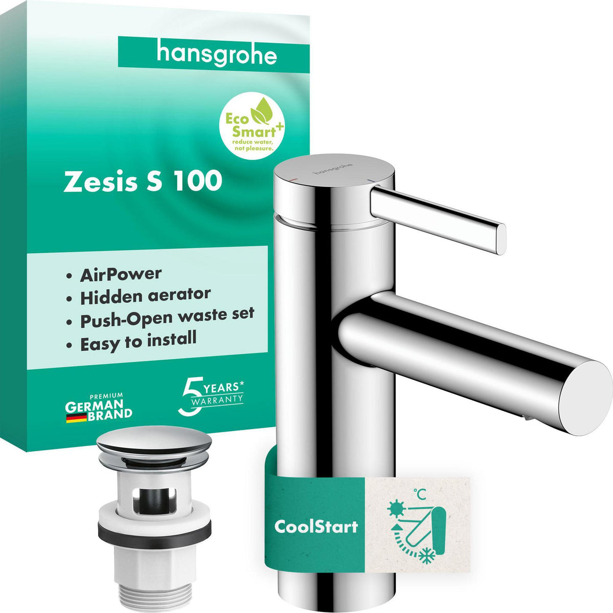 Hansgrohe Zesis S Einhebel-Waschtischmischer 100 mit Push-Open-Ablaufgarnitur chrom