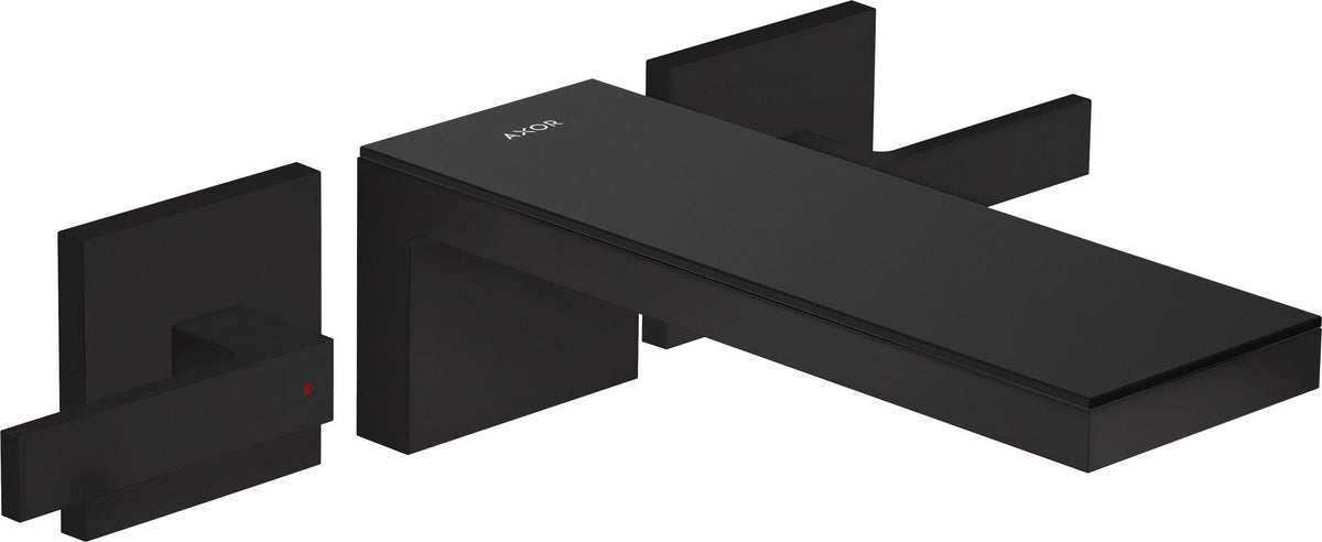 AXOR MYEDITION 3-Loch-Waschtischmischer mit Platte aus Sicherheitsglas und Push-Open Ablaufgarnitur, chrom / Spiegelglas
