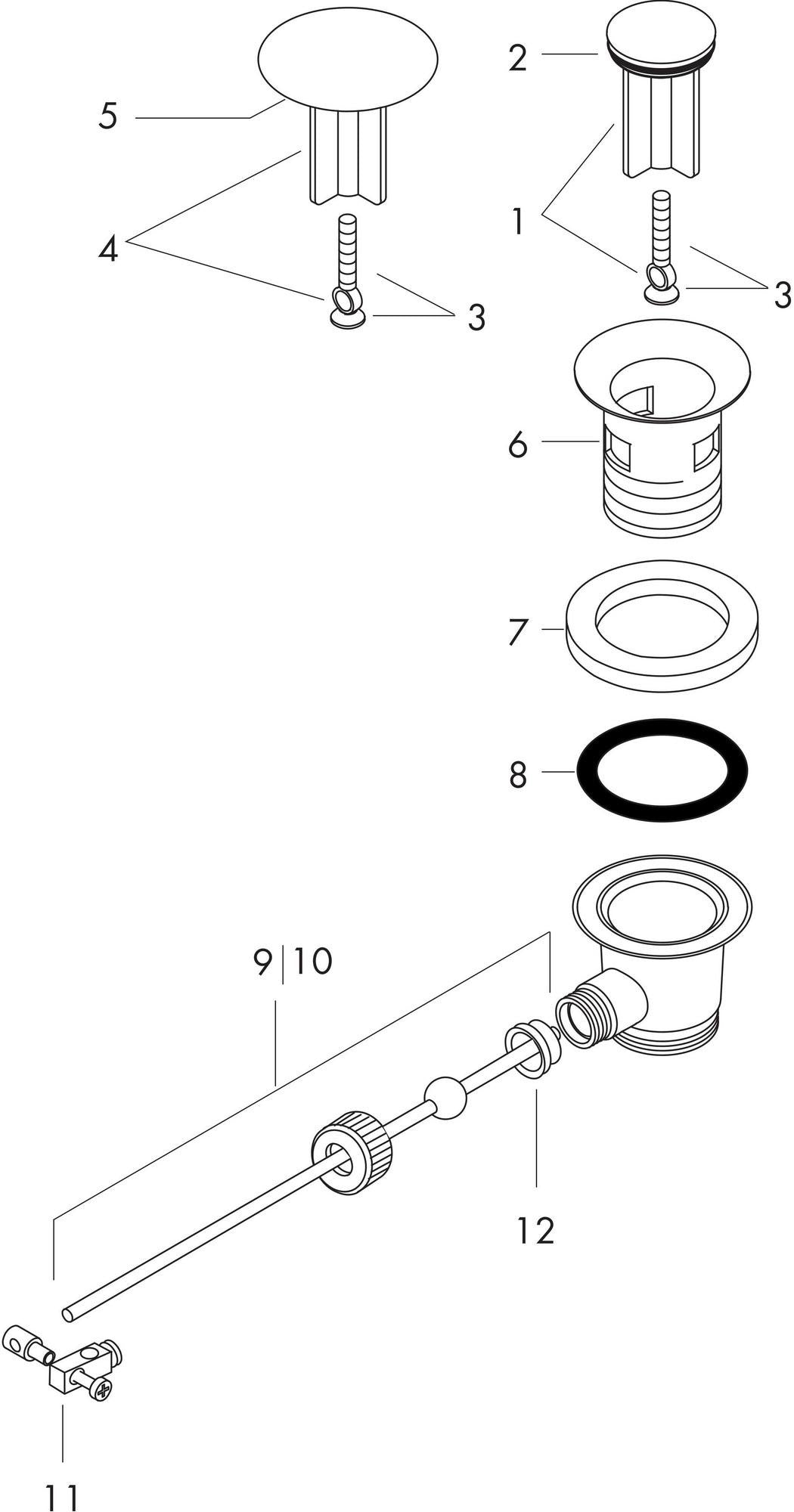 hansgrohe Zugstangen-Ablaufgarnitur für Waschtisch- und Bidetmischer, chrom, Messing, G 1 1/4