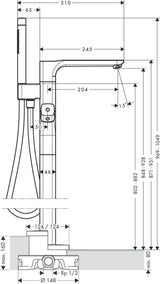 AXOR URQUIOLA Wannenthermostat DN 15 bodenstehend Chrom – Thermostatkartusche & 2 Verbraucher