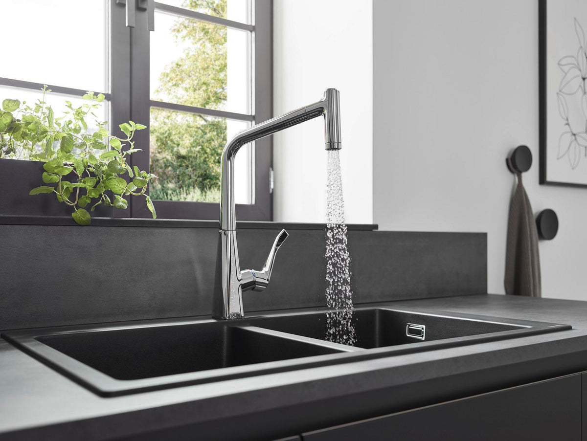 HANSGROHE Metris M71 Spültischmischer 320 Eco mit Ausziehbrause 2jet Edelstahl-Optik