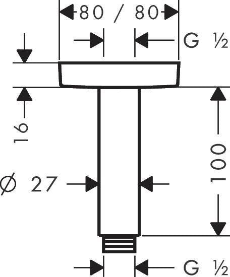 HANSGROHE Deckenanschluss E DN 15 100 mm chrom – Messing, mit Rosette, für Duschkopf