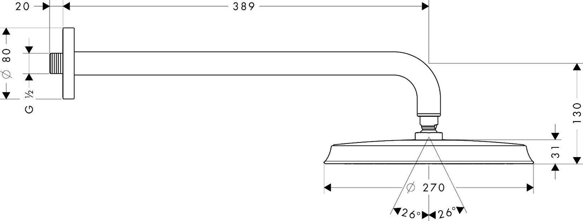HANSGROHE Raindance Classic Air 1jet Kopfbrause DN 15 mit 390 mm Brausearm, 270 mm, chrom