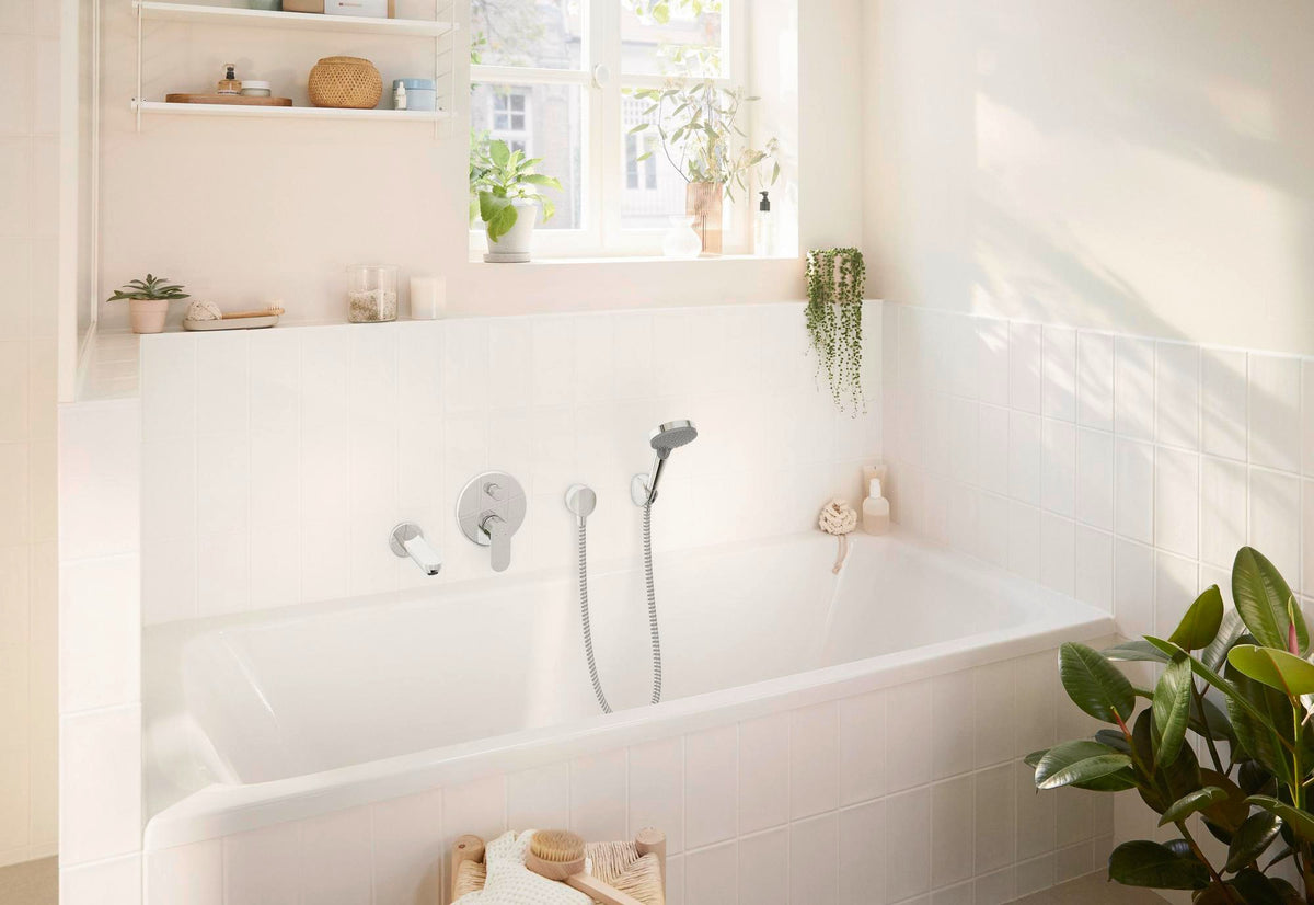 HANSGROHE Rebris S Fertigmontageset Wannenmischer Unterputz Chrom – 2 Verbraucher, Thermostat