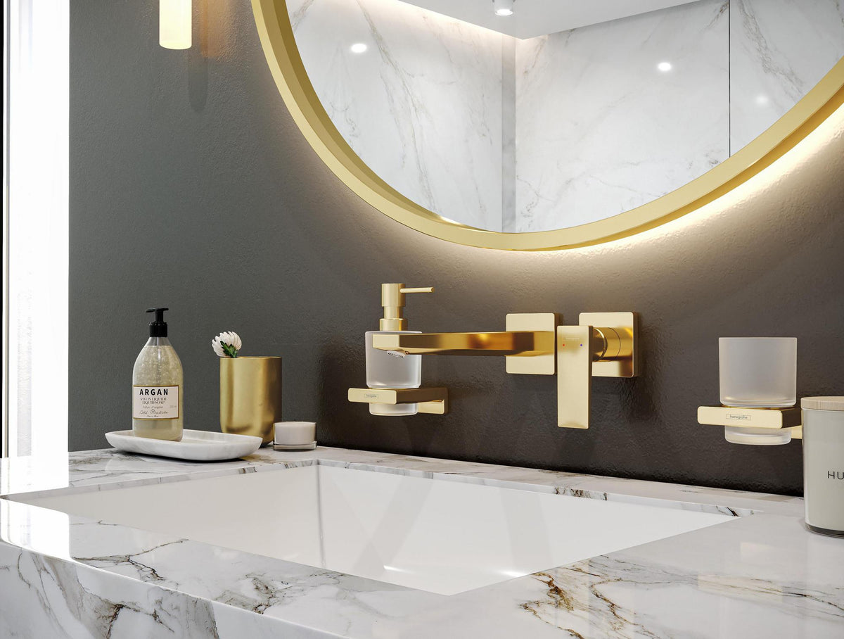 HANSGROHE AddStoris Glashalter Wandmontage Chrom – Mattglas Zahnputzbecher-Halter mit verdeckter Befestigung