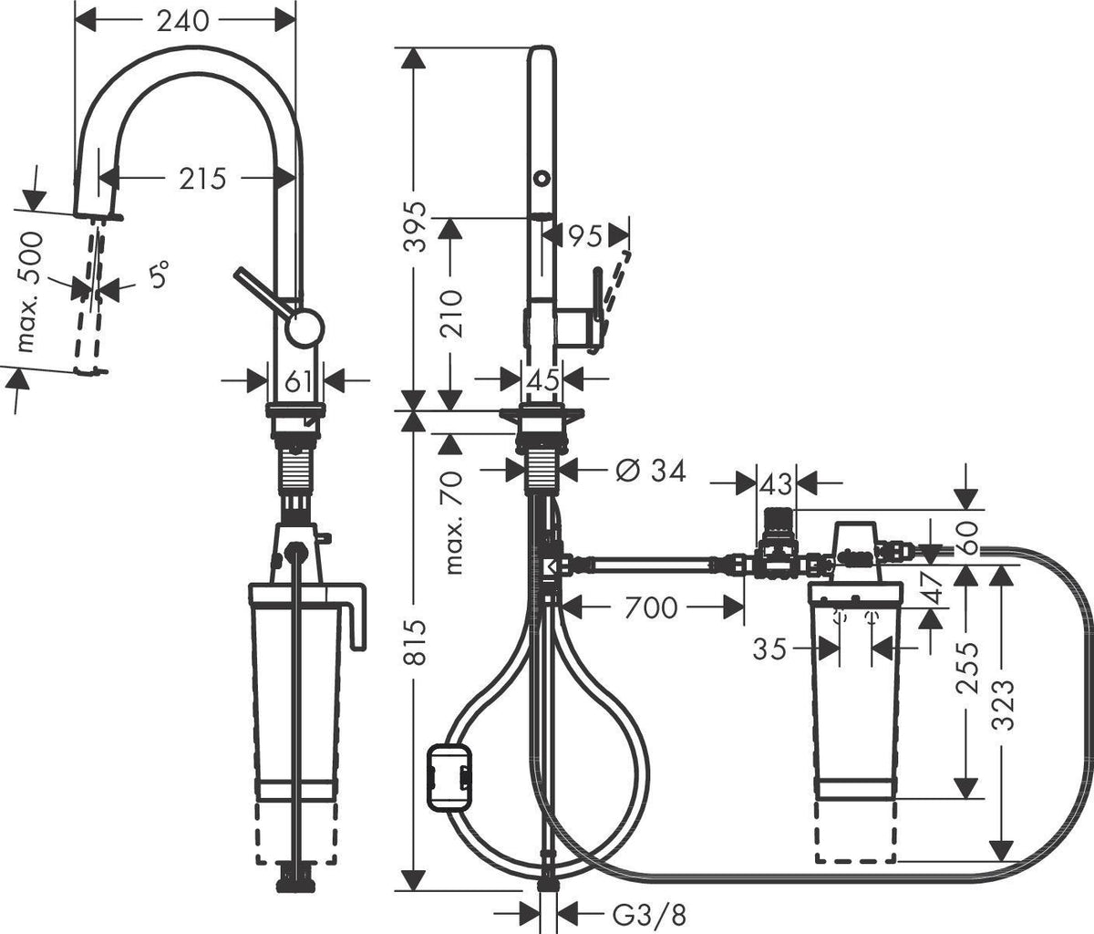 HANSGROHE Aqittura M91 Filtersystem 210 – Ausziehschlauch, 1 Jet, Starter Set, Chrom