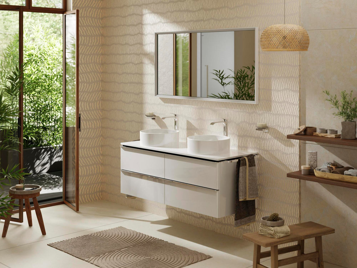 HANSGROHE Xelu Q Konsole 1360 mm weiß hochglanz mit 2 Ausschnitten ohne Hahnloch