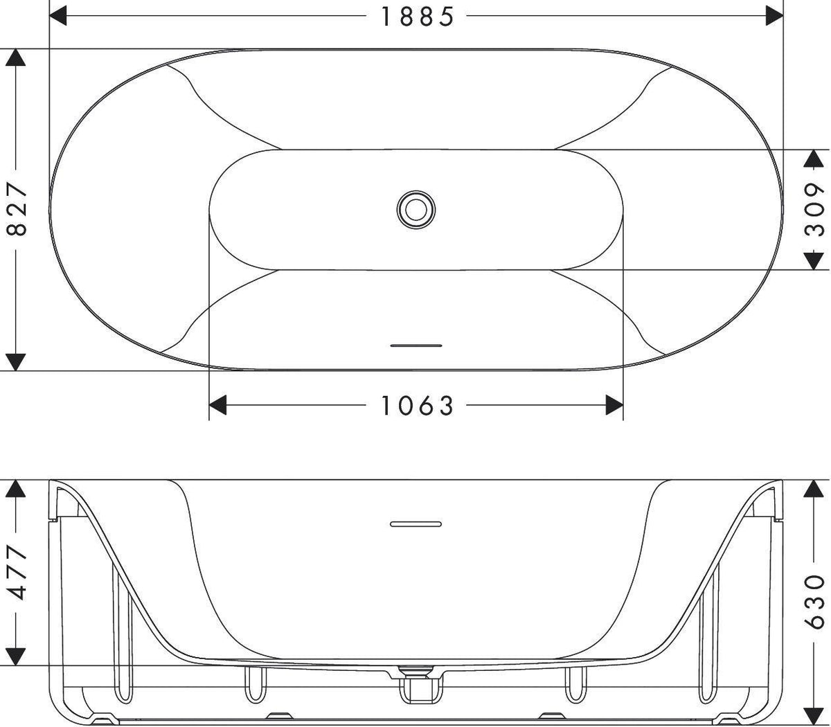 AXOR Suite Badewanne 1900 x 850 mm freistehend oval – SolidSurface, matt, 2 Personen