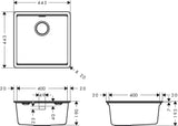 HANSGROHE Einbauspüle S530-F400 graphitschwarz 400 mm SilicaTec mit Ablaufgarnitur