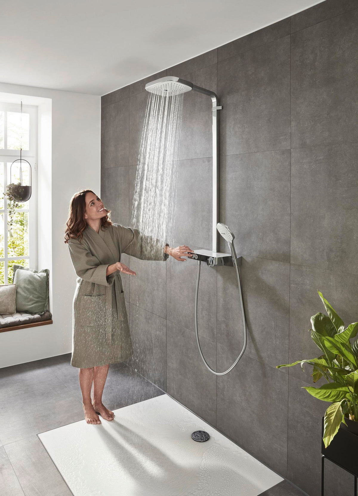HANSGROHE Showerpipe RAINDANCE SELECT E 300 3jet ST DN 15 chrom – Duschsystem mit Thermostat ShowerTablet Select 300