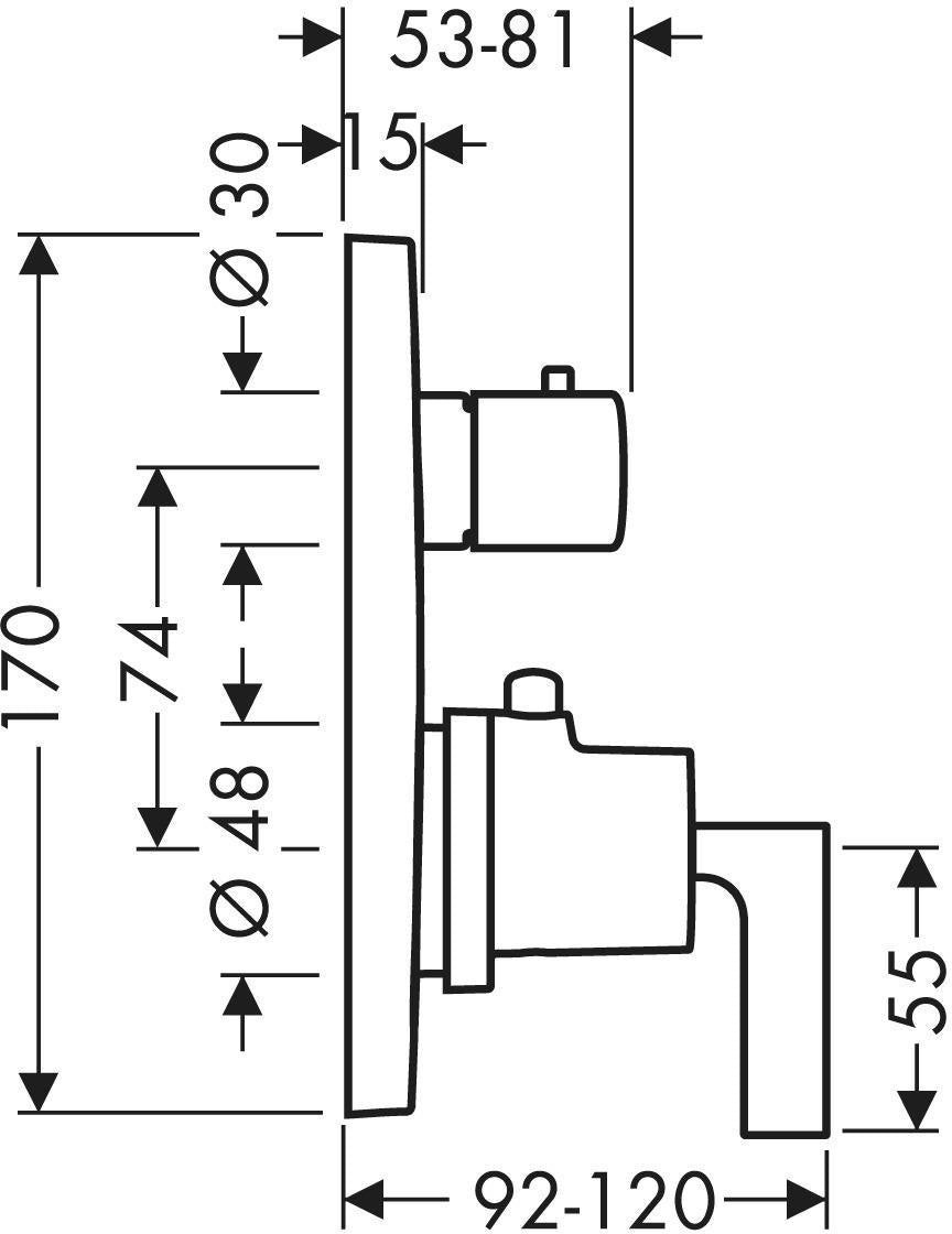 AXOR Citterio Thermostatbatterie Unterputz mit Abstellventil und Hebelgriff Chrom