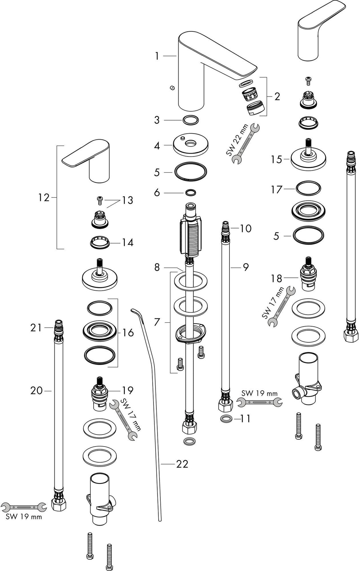 HANSGROHE Talis E 3-Loch-Waschtischarmatur Chrom mit Zugstangen-Ablaufgarnitur DN15