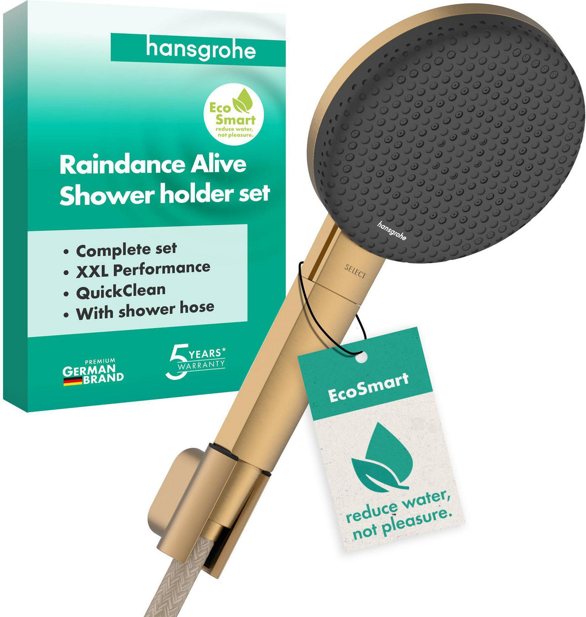 HANSGROHE Raindance Alive Select S Brausehalterset 125 mm 3jet EcoSmart mit Textilschlauch 1600 mm