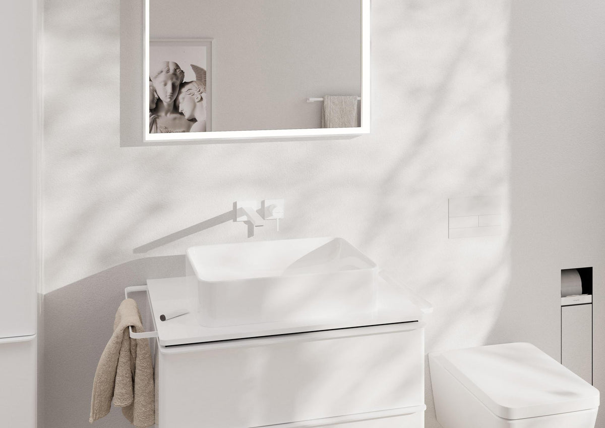 HANSGROHE Xelu Q Konsole 780x550 mm mit mittigem Ausschnitt und Hahnloch in Weiß Hochglanz