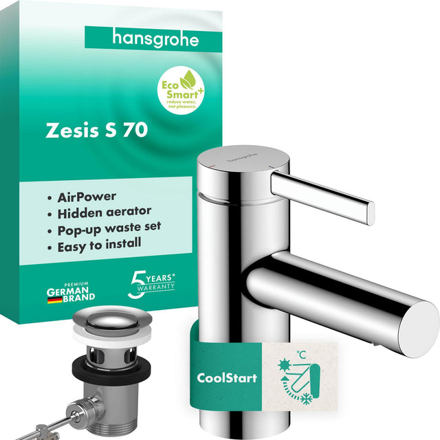 Hansgrohe Zesis S Waschtisch-Einhebelmischer 70 mm mit Metall-Zugstangen-Ablaufgarnitur verchromt