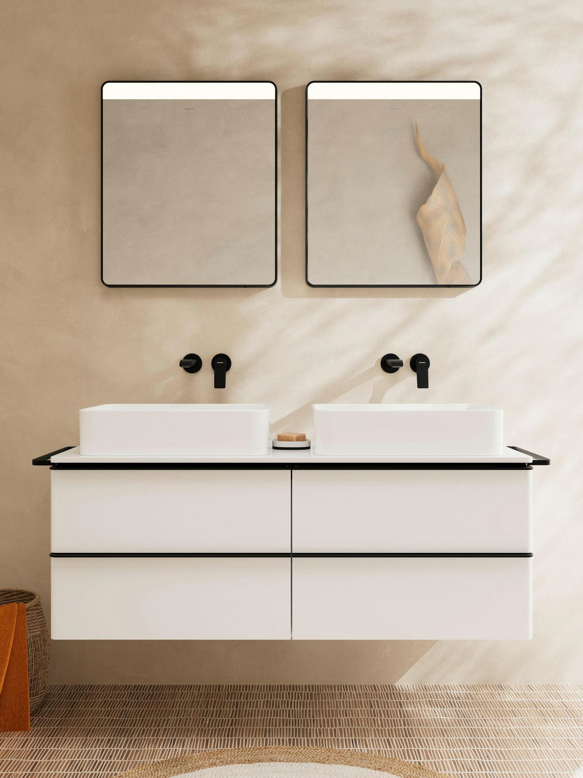 HANSGROHE Xelu Q Konsole 1360 mm weiß hochglanz mit 2 Ausschnitten ohne Hahnloch