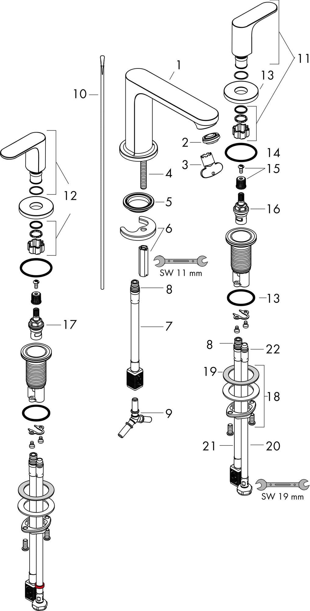 HANSGROHE Rebris S 3-Loch Waschtischarmatur mit Zugstangen-Ablaufgarnitur, chrom, 110 ComfortZone