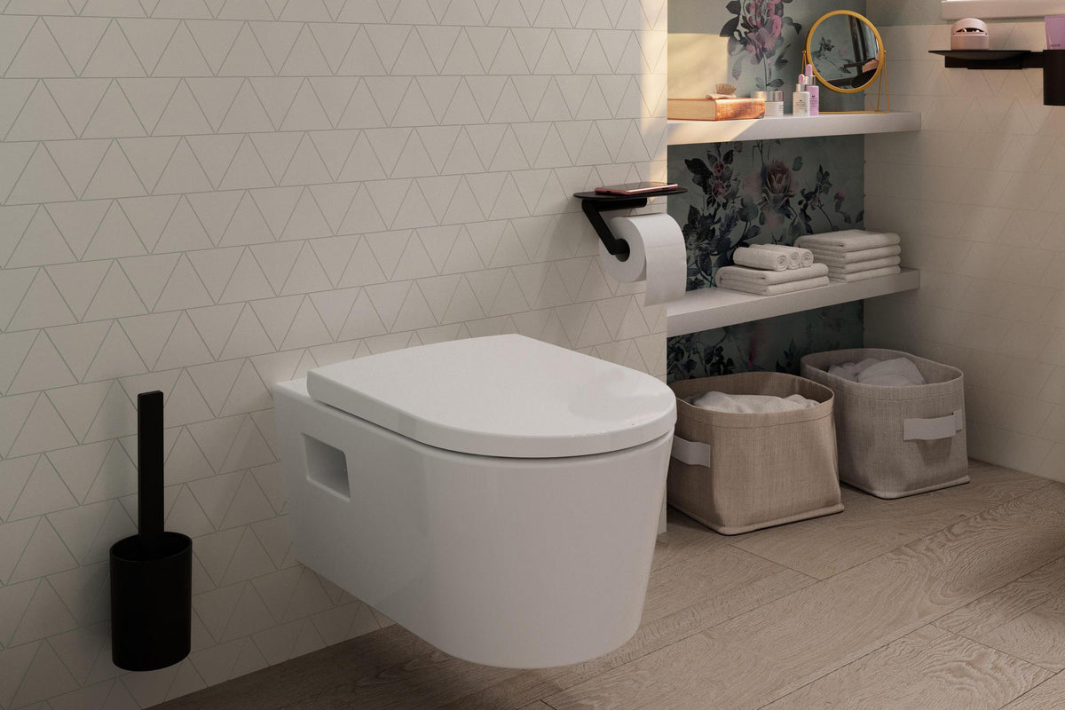 Hansgrohe WallStoris Toilettenbürstengarnitur mattschwarz – Wandmontage zum Kleben oder Bohren
