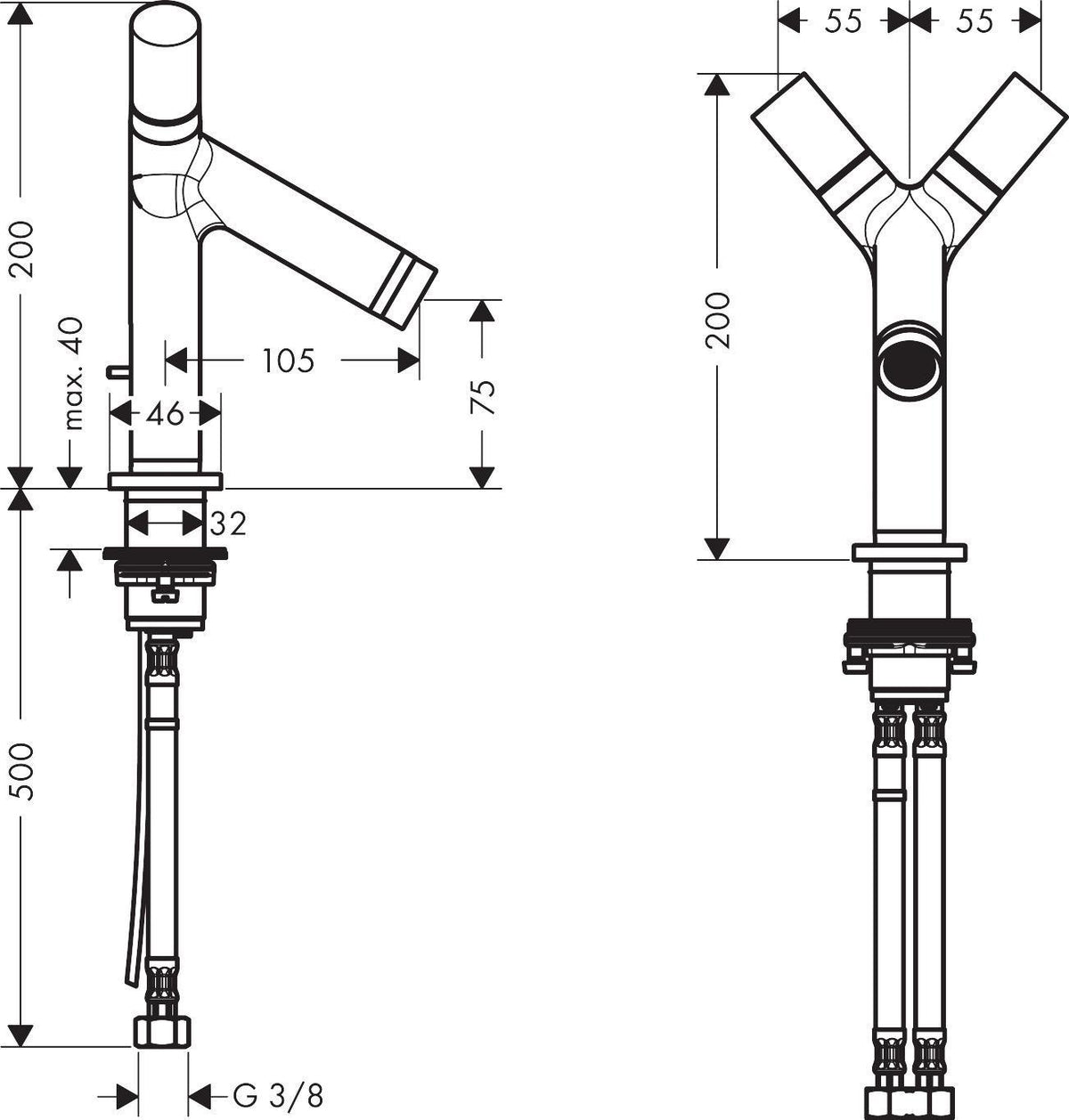 AXOR STARCK 2-Griff-Waschtischarmatur 80 mm mit Zugstangen-Ablaufgarnitur, DN 15, chrom