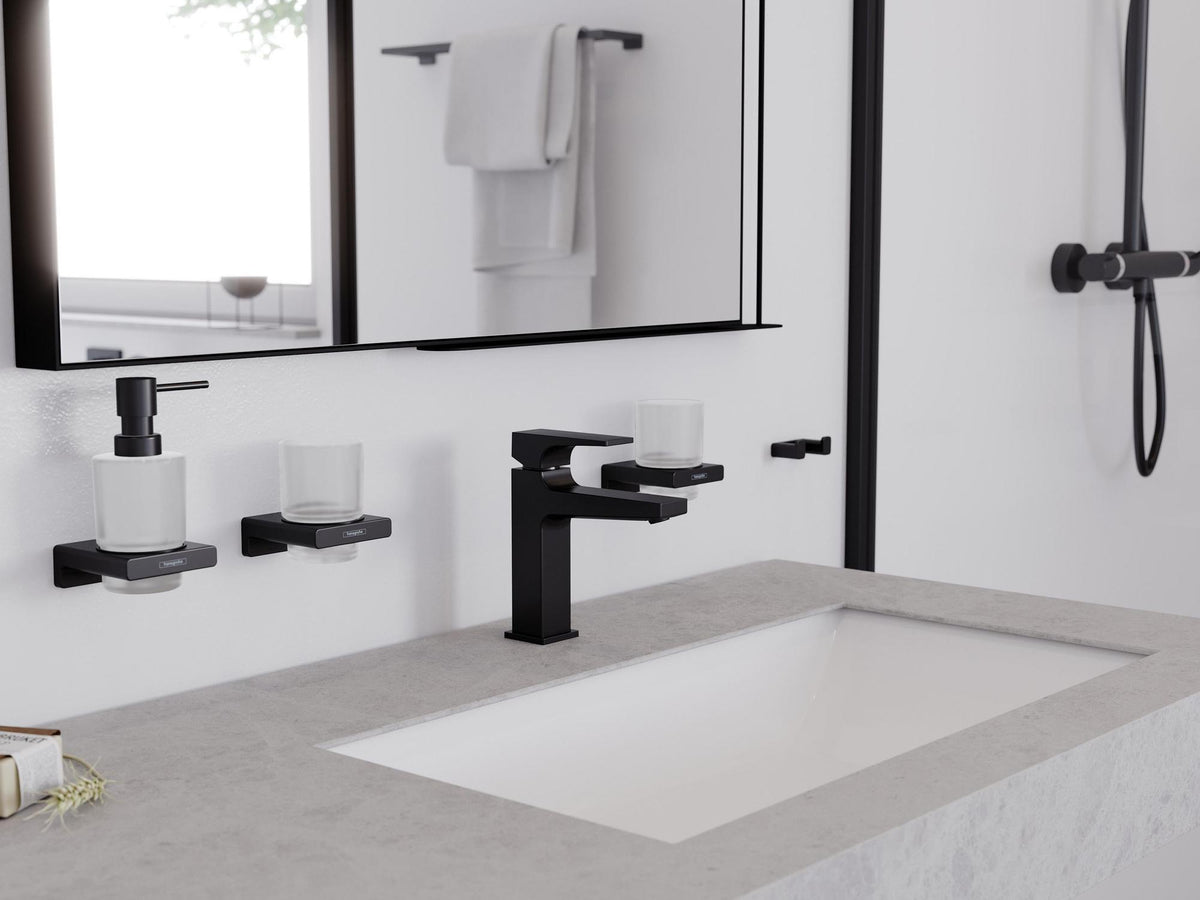 HANSGROHE AddStoris Glashalter Wandmontage Chrom – Mattglas Zahnputzbecher-Halter mit verdeckter Befestigung