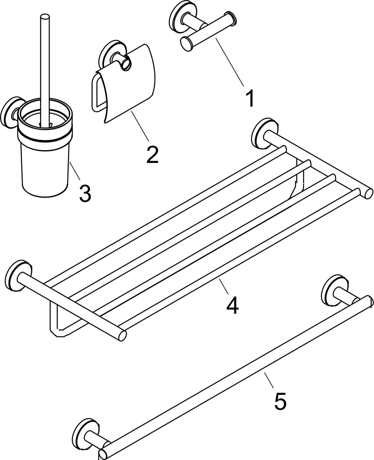 HANSGROHE Logis Universal Bad-Accessoire-Set 5-teilig in Chrom – Handtuchhalter, Papierrollenhalter, WC-Bürste & Haken